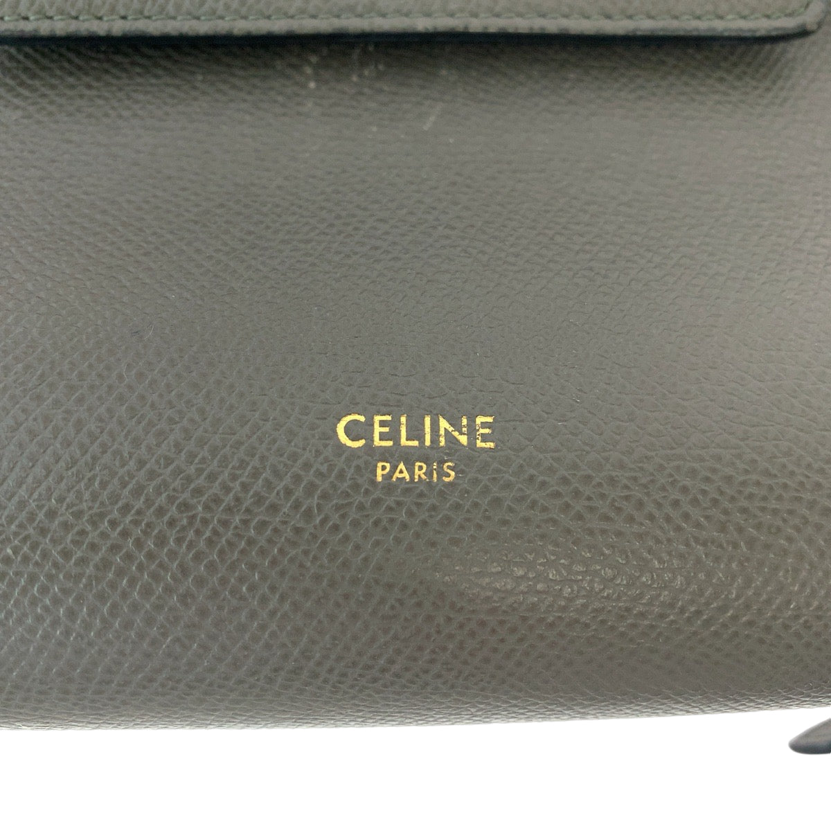 CELINE セリーヌ ベルトバッグ ナノ グレー ゴールド金具 グレインカーフレザー ハンドバッグ  レディース
