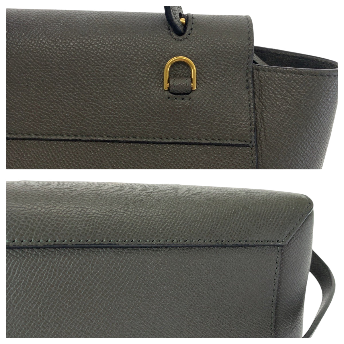 CELINE セリーヌ ベルトバッグ ナノ グレー ゴールド金具 グレインカーフレザー ハンドバッグ  レディース