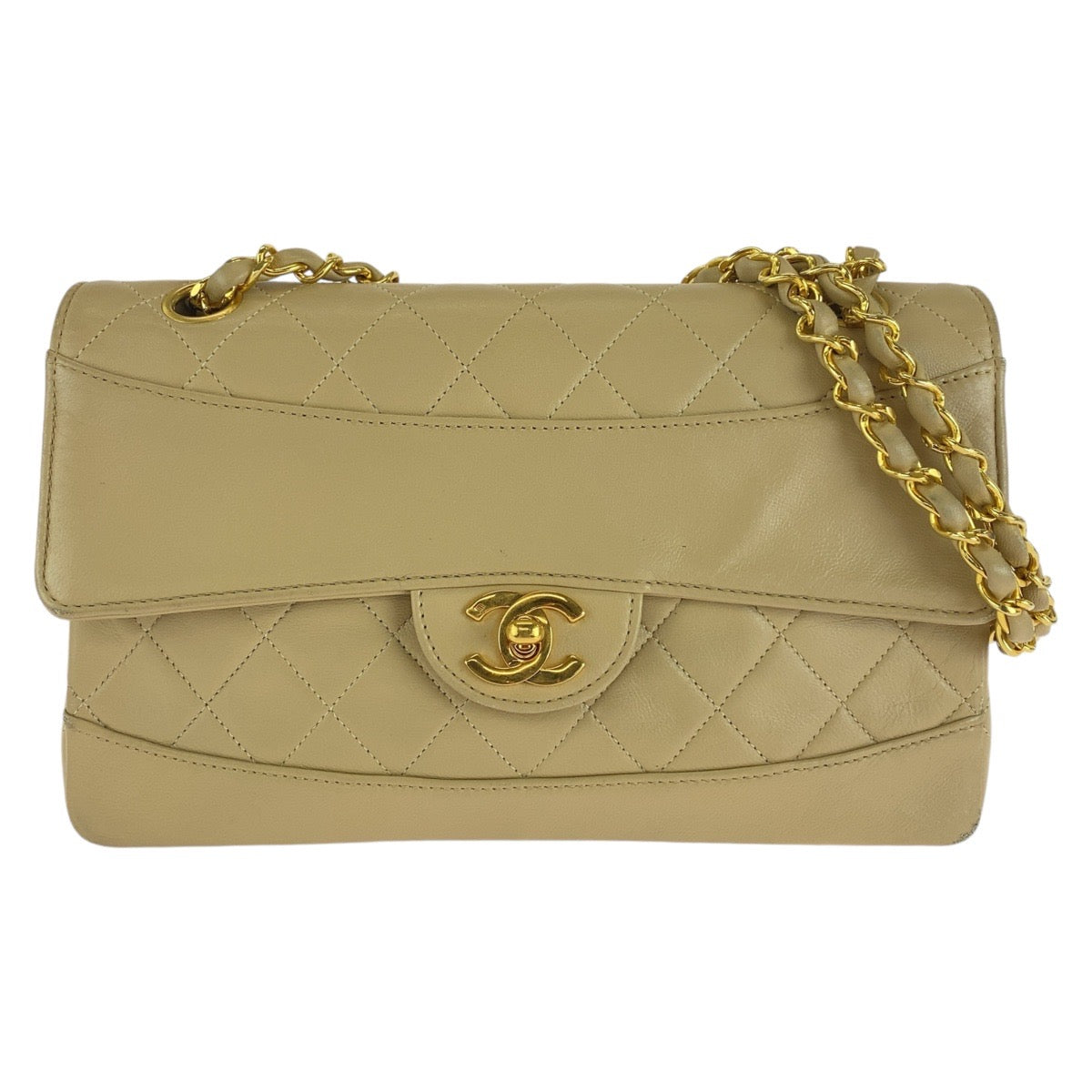 13744
CHANEL シャネル ヴィンテージ マトラッセ ココマーク ターンロック ベージュ ゴールド金具 ラムスキン ショルダーバッグ ポシェット  レディース