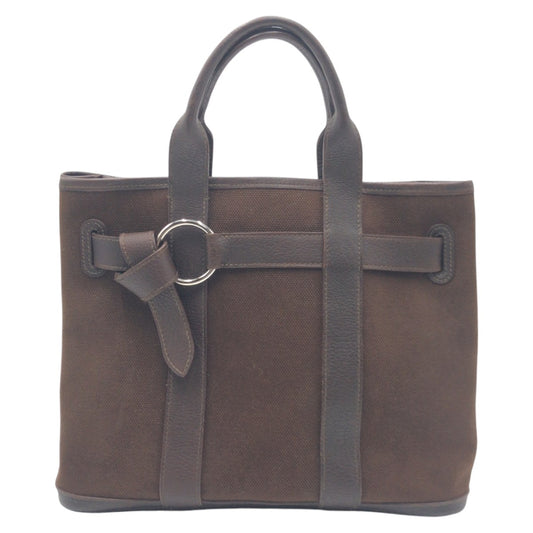 HERMES エルメス プティット サンチュールPM ブラウン キャンバス トートバッグ ハンドバッグ □K刻印  レディース