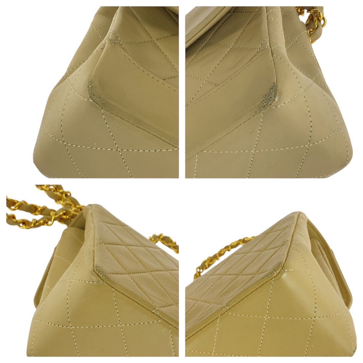 13744
CHANEL シャネル ヴィンテージ マトラッセ ココマーク ターンロック ベージュ ゴールド金具 ラムスキン ショルダーバッグ ポシェット  レディース