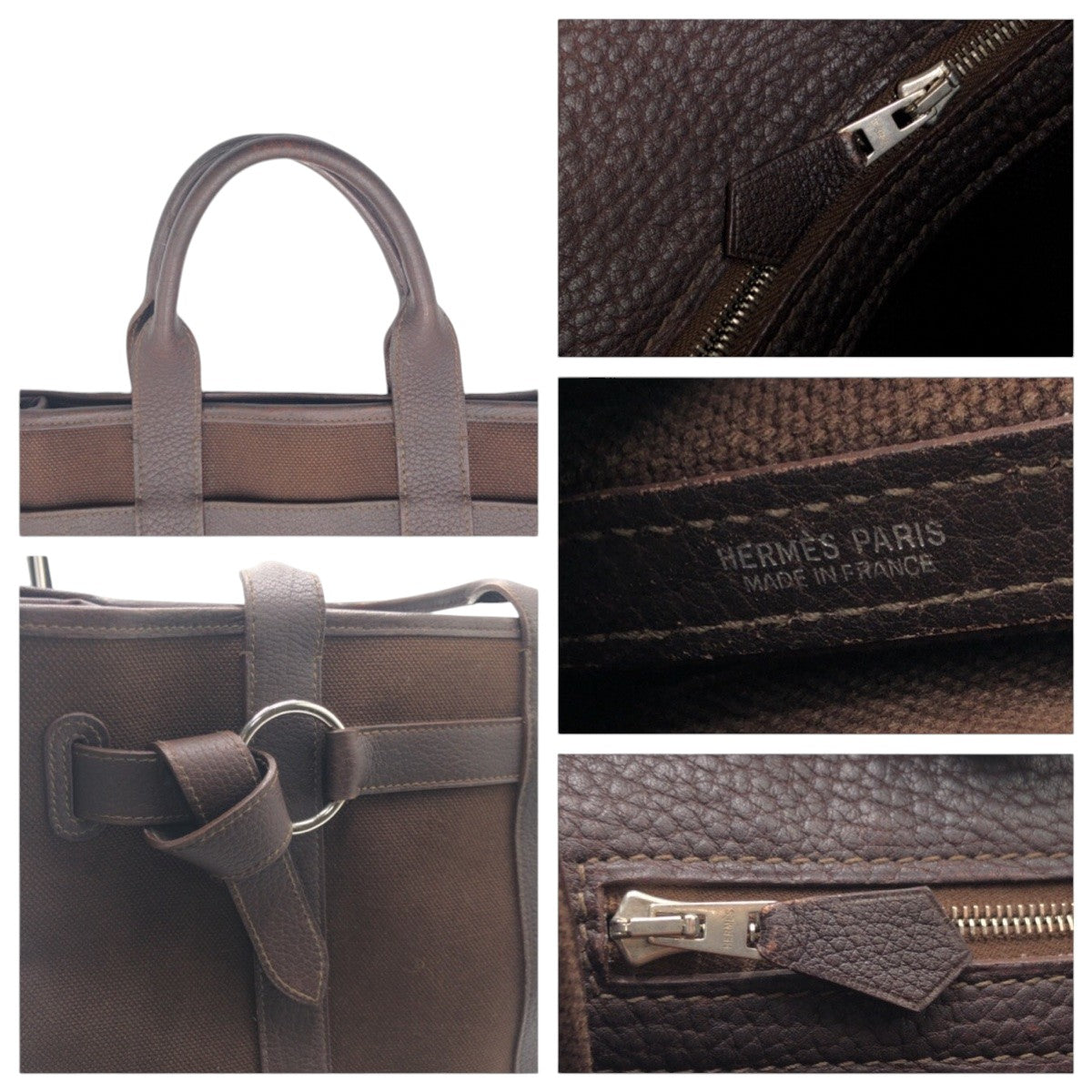 HERMES エルメス プティット サンチュールPM ブラウン キャンバス トートバッグ ハンドバッグ □K刻印  レディース