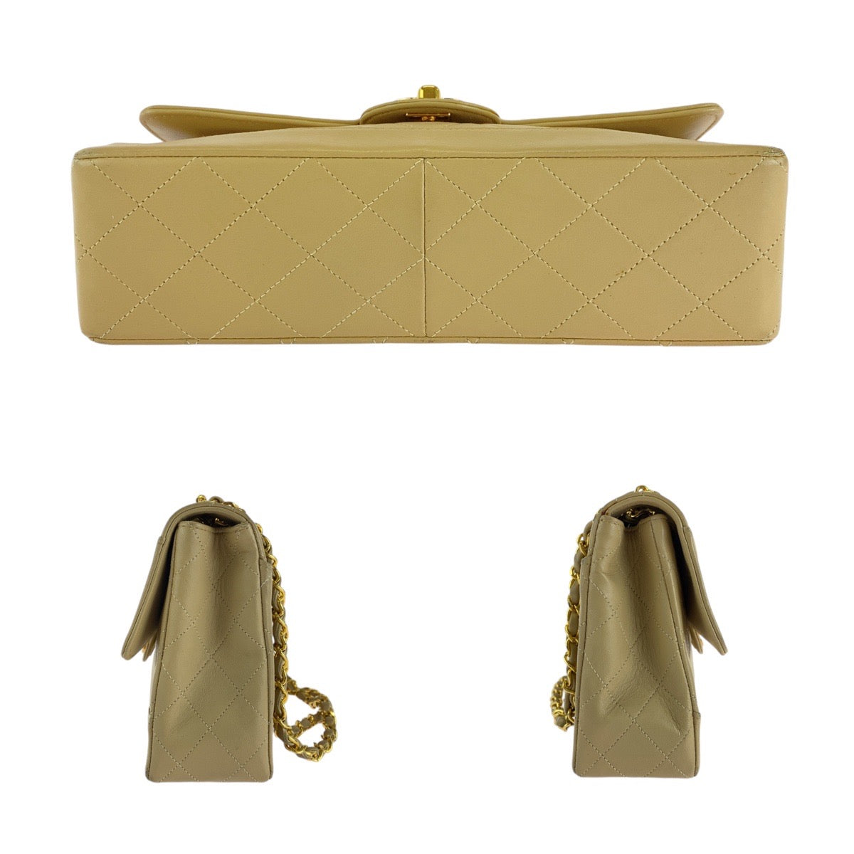 13744
CHANEL シャネル ヴィンテージ マトラッセ ココマーク ターンロック ベージュ ゴールド金具 ラムスキン ショルダーバッグ ポシェット  レディース