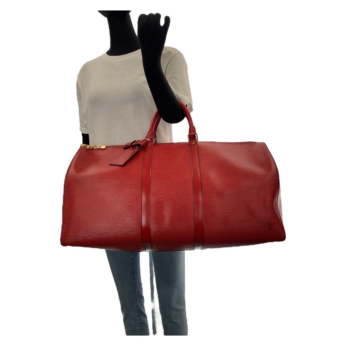 13745
LOUIS VUITTON ルイヴィトン エピ キーポル55 カスティリアンレッド ゴールド金具 レザー M42957 ボストンバッグ 男女兼用  レディース