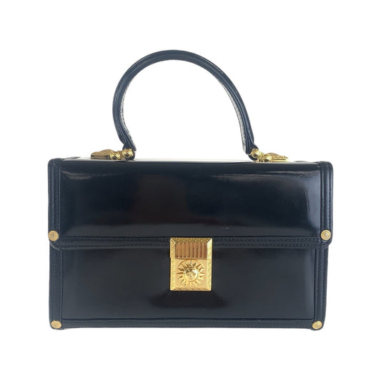 13668
VERSACE ヴェルサーチ ヴィンテージ サンバースト ブラック 黒 ゴールド金具 エナメル ハンドバッグ バニティバッグ  レディース