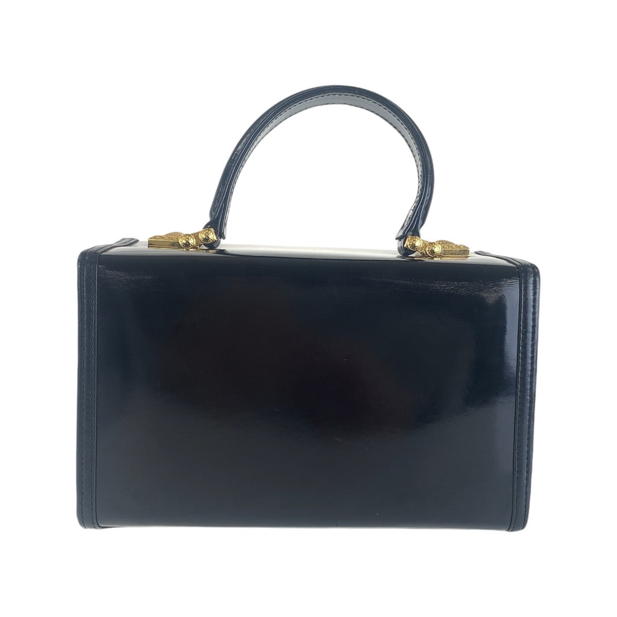 13668
VERSACE ヴェルサーチ ヴィンテージ サンバースト ブラック 黒 ゴールド金具 エナメル ハンドバッグ バニティバッグ  レディース