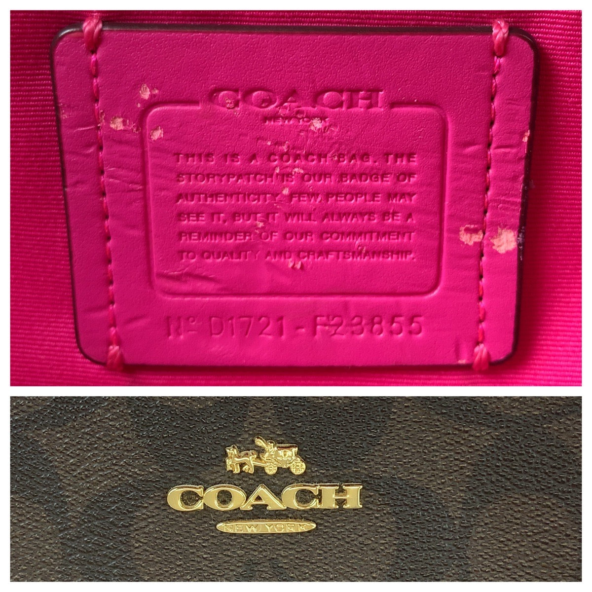 13669
COACH コーチ シグネチャー ブラウン ピンク ゴールド金具 PVC F23855 トートバッグ ショルダーバッグ  レディース