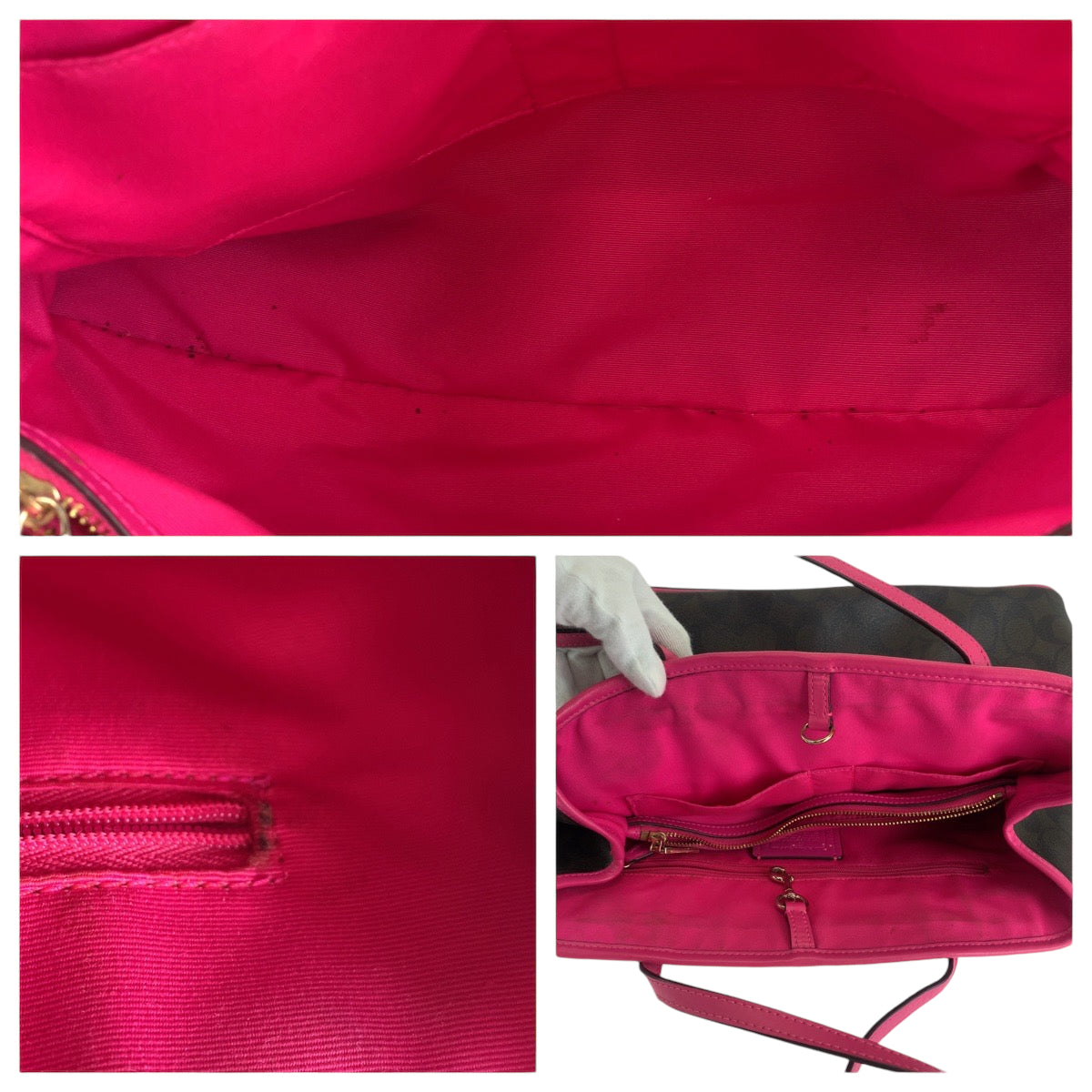 13669
COACH コーチ シグネチャー ブラウン ピンク ゴールド金具 PVC F23855 トートバッグ ショルダーバッグ  レディース