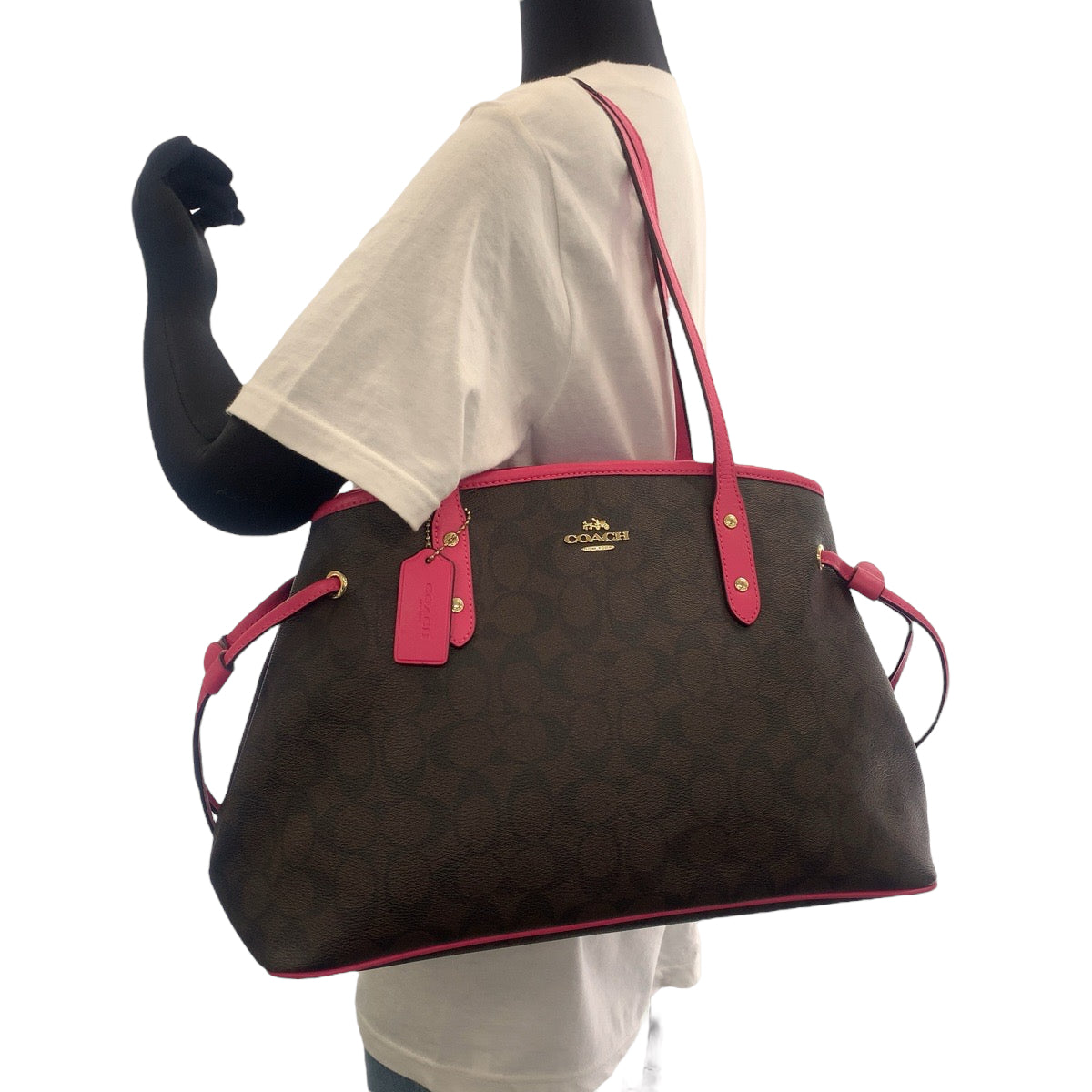 13669
COACH コーチ シグネチャー ブラウン ピンク ゴールド金具 PVC F23855 トートバッグ ショルダーバッグ  レディース