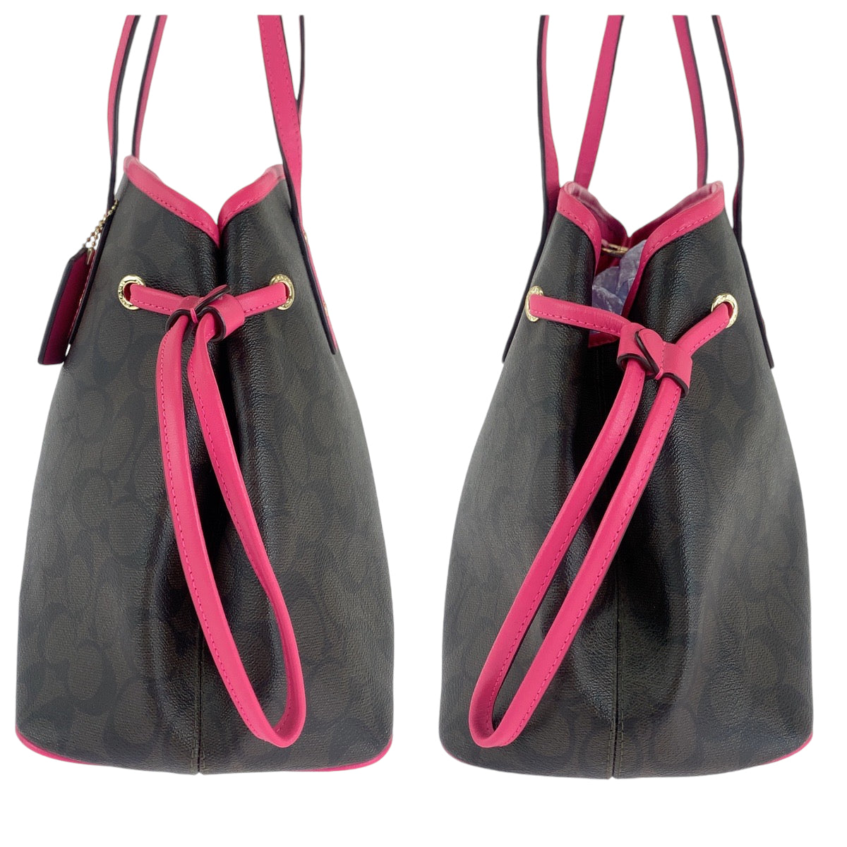 13669
COACH コーチ シグネチャー ブラウン ピンク ゴールド金具 PVC F23855 トートバッグ ショルダーバッグ  レディース
