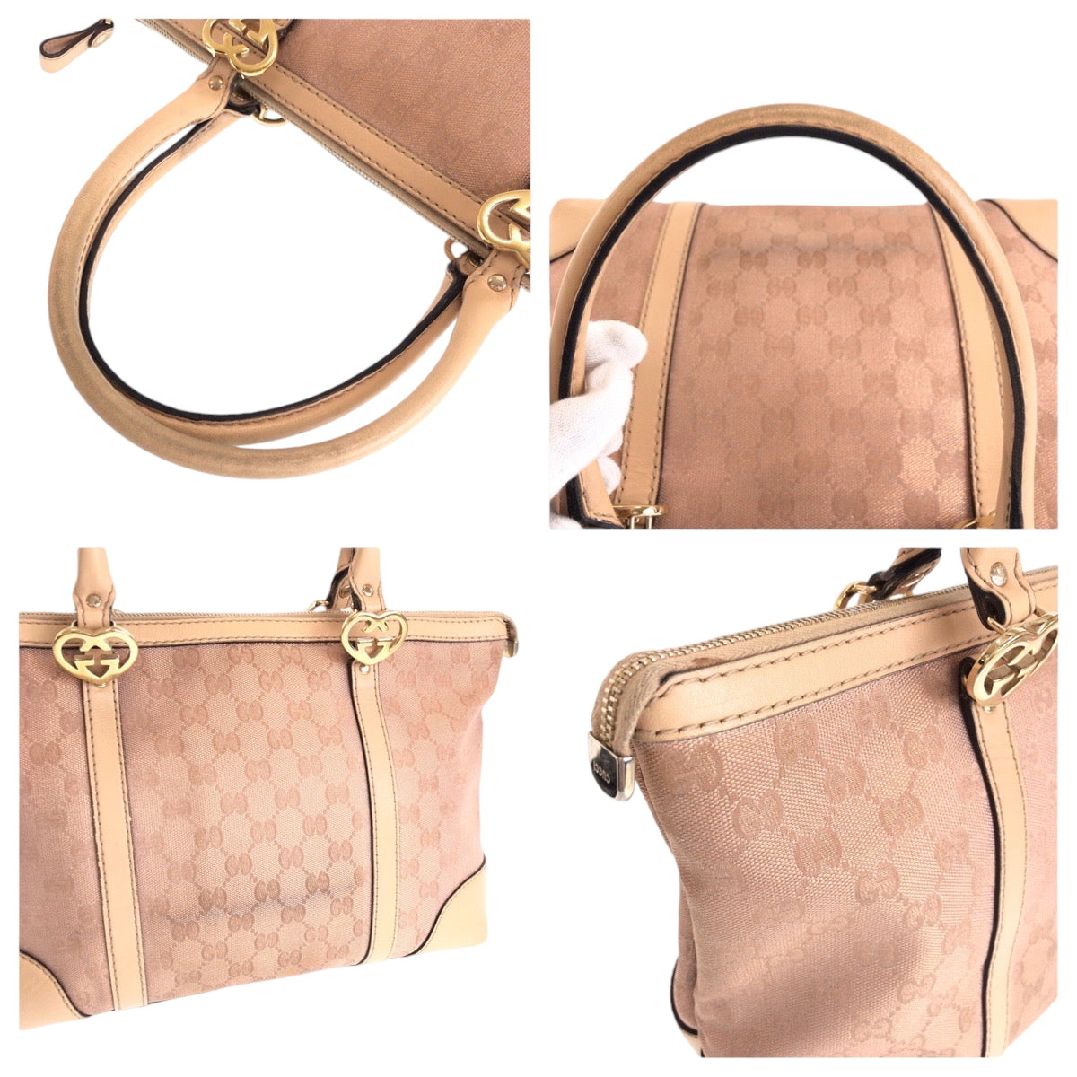 13670
GUCCI グッチ ラブリー ピンク ベージュ ゴールド金具 GGキャンバス 257069 トートバッグ ショルダーバッグ  レディース