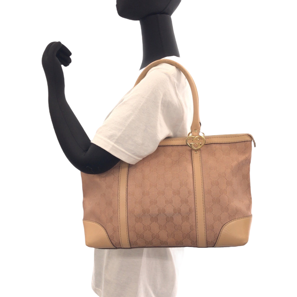 13670
GUCCI グッチ ラブリー ピンク ベージュ ゴールド金具 GGキャンバス 257069 トートバッグ ショルダーバッグ  レディース