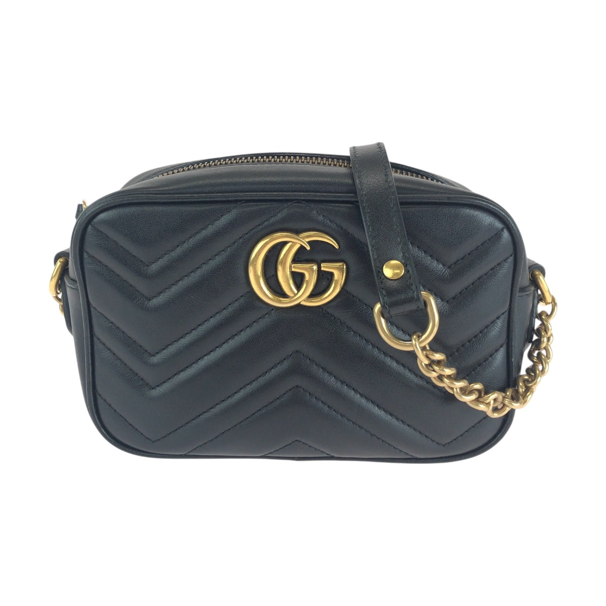 13677
GUCCI グッチ GGマーモント キルティング ブラック 黒 ゴールド金具 レザー 448065 斜め掛け ショルダーバッグ  レディース
