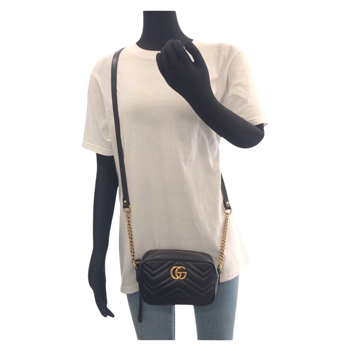 13677
GUCCI グッチ GGマーモント キルティング ブラック 黒 ゴールド金具 レザー 448065 斜め掛け ショルダーバッグ  レディース