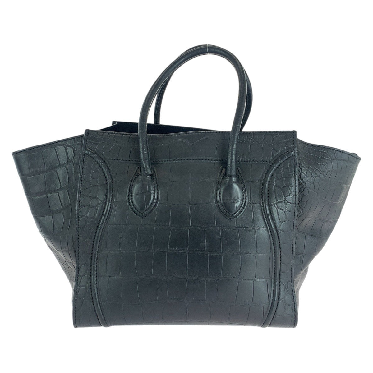 13679
CELINE セリーヌ ラゲージ ファントム 型押し ブラック 黒 ゴールド金具 レザー トートバッグ ハンドバッグ  レディース
