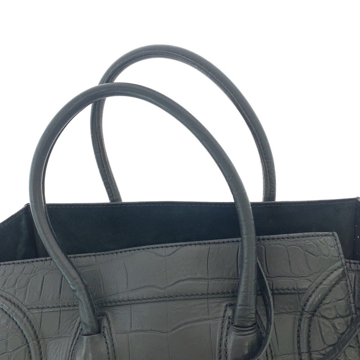 13679
CELINE セリーヌ ラゲージ ファントム 型押し ブラック 黒 ゴールド金具 レザー トートバッグ ハンドバッグ  レディース