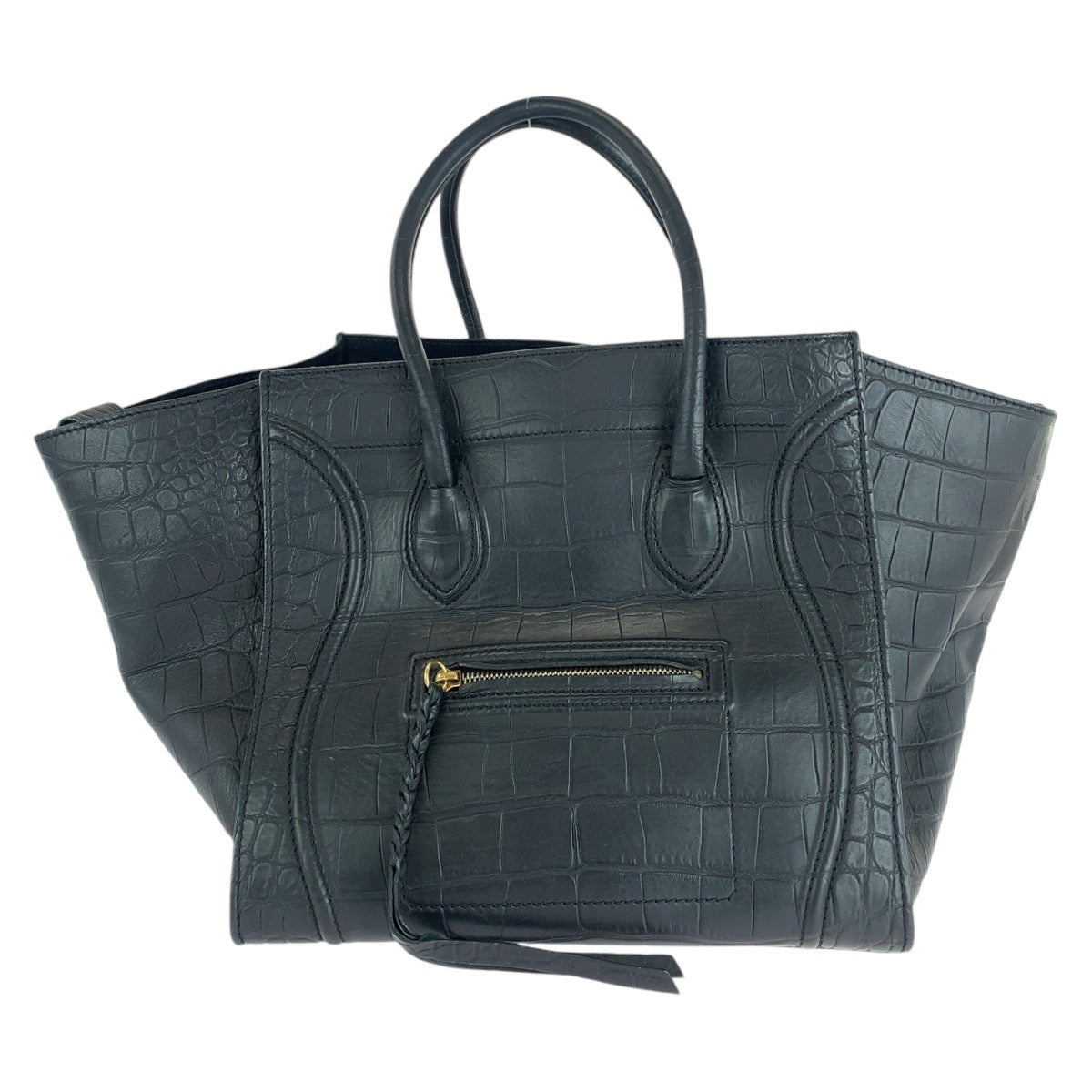 13679
CELINE セリーヌ ラゲージ ファントム 型押し ブラック 黒 ゴールド金具 レザー トートバッグ ハンドバッグ  レディース