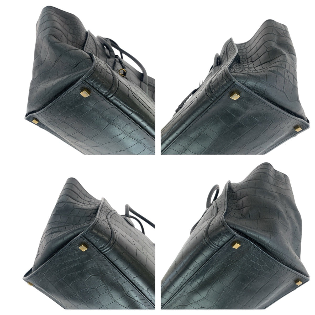 13679
CELINE セリーヌ ラゲージ ファントム 型押し ブラック 黒 ゴールド金具 レザー トートバッグ ハンドバッグ  レディース