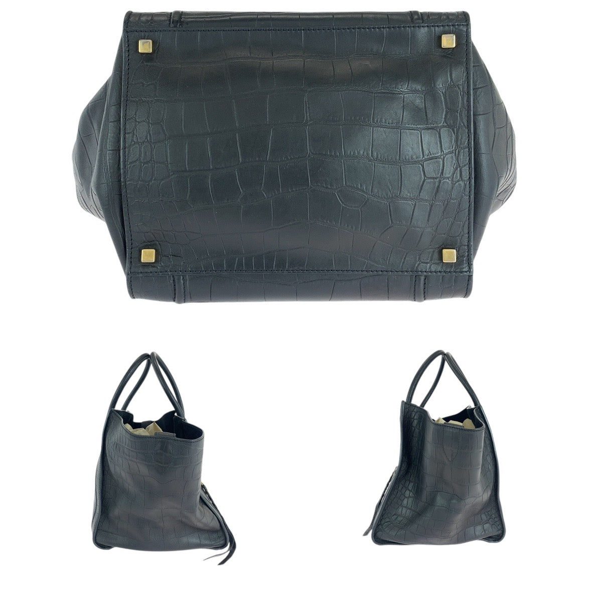 13679
CELINE セリーヌ ラゲージ ファントム 型押し ブラック 黒 ゴールド金具 レザー トートバッグ ハンドバッグ  レディース