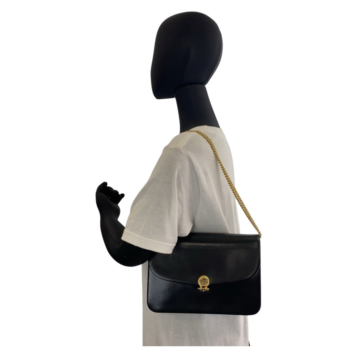 13680
Christian Dior クリスチャンディオール ヴィンテージ ブラック 黒 ゴールド金具 レザー チェーン ショルダーバッグ  レディース