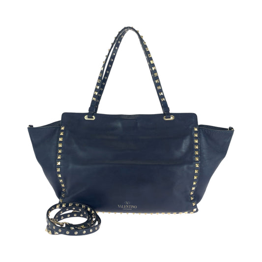 13681
VALENTINO ヴァレンティノ ロックスタッズ ネイビー ゴールド金具 レザー ショルダーバッグ ハンドバッグ  レディース