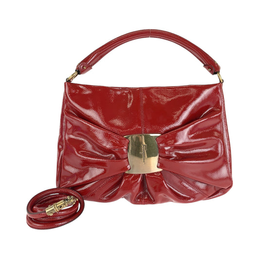 13683
Salvatore Ferragamo サルヴァトーレフェラガモ ヴァラ レッド ゴールド金具 パテントレザー ホーボー ショルダーバッグ ハンドバッグ 2way  レディース