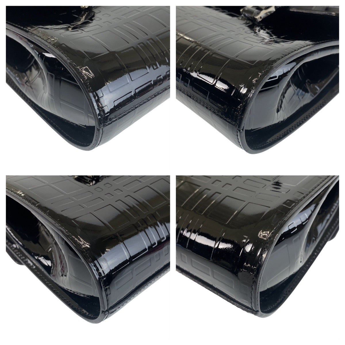 17981
BURBERRY バーバリー チェック柄 型押し ブラック 黒 シルバー金具 ショルダーバッグ  レディース A40