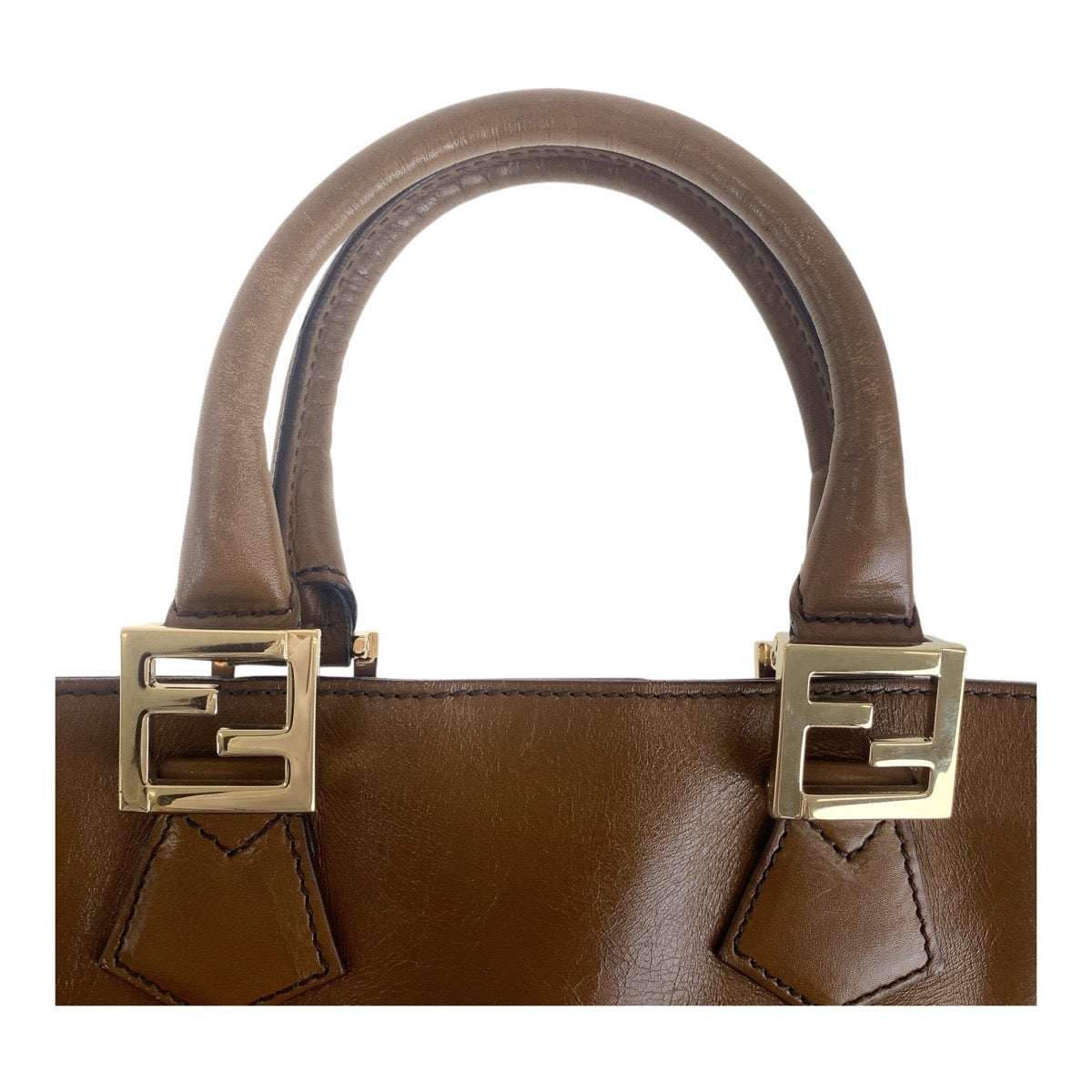 13685
FENDI フェンディ ブラウン ゴールド金具 レザー トートバッグ ハンドバッグ  レディース