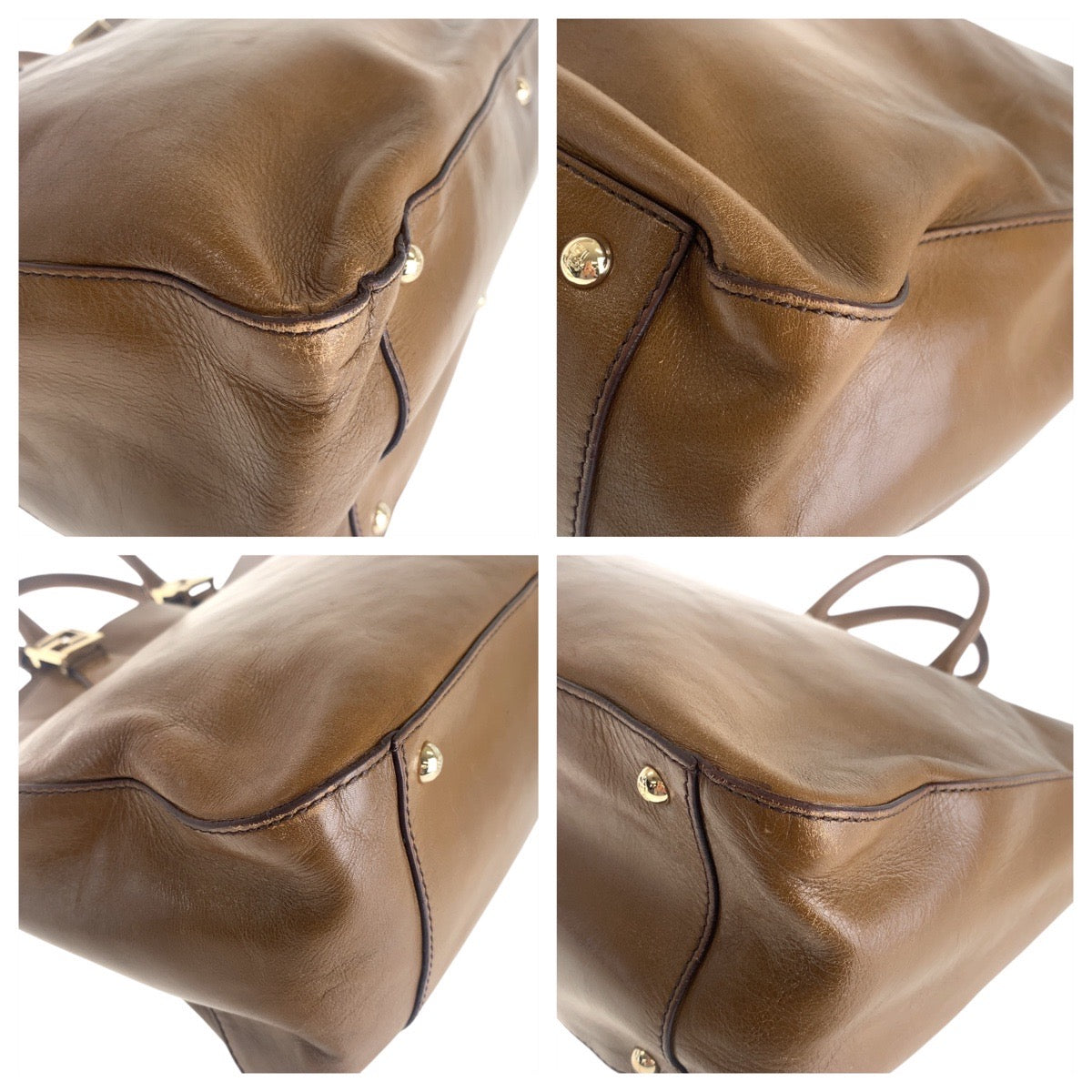 13685
FENDI フェンディ ブラウン ゴールド金具 レザー トートバッグ ハンドバッグ  レディース