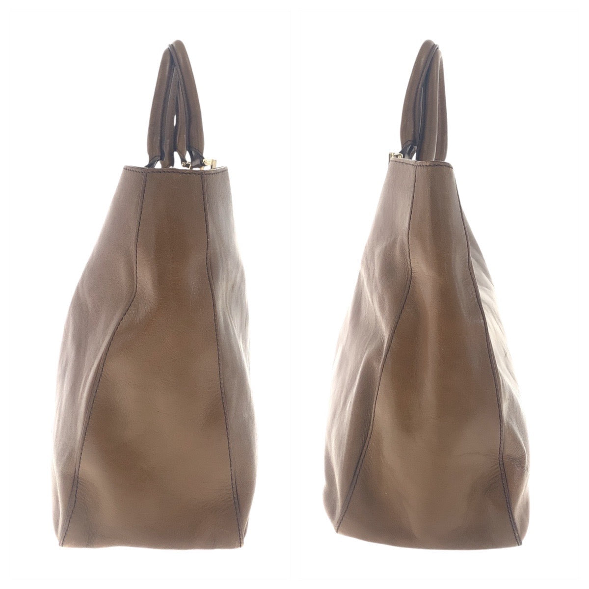 13685
FENDI フェンディ ブラウン ゴールド金具 レザー トートバッグ ハンドバッグ  レディース