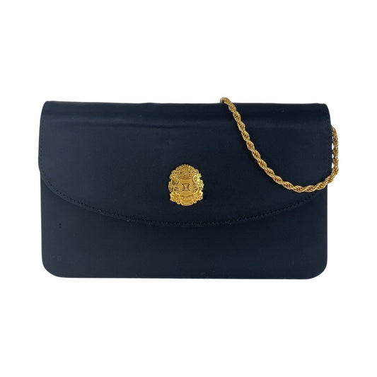 13689
CELINE セリーヌ ヴィンテージ トリオンフ ブラゾン ブラック 黒 ゴールド金具 サテン チェーンショルダーバッグ ポシェット  レディース A28