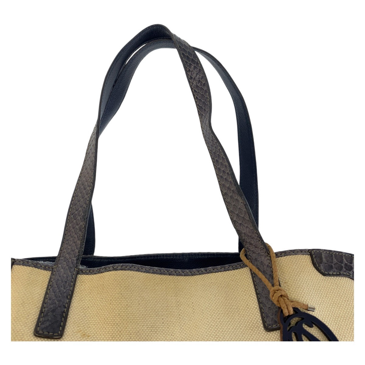 13691
CARTIER カルティエ マルチェロ ベージュ ネイビー シルバー金具 キャンバス / パイソン トートバッグ ショルダーバッグ  レディース