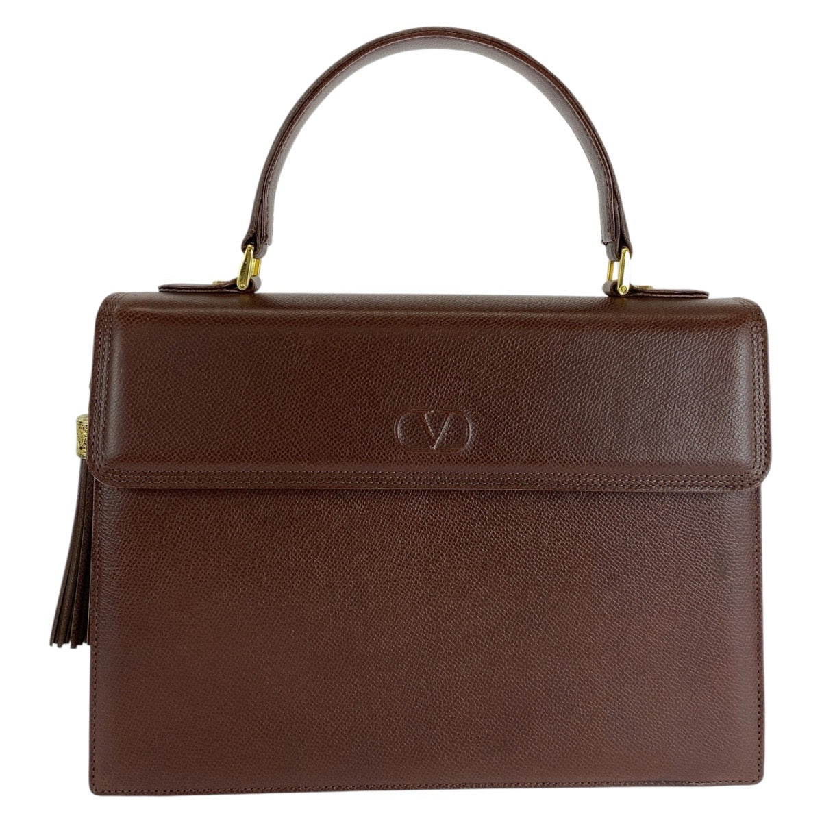 13692
Valentino Garavani ヴァレンティノ ガラヴァーニ ヴィンテージ ケリー型 タッセル ブラウン ゴールド金具 レザー ハンドバッグ  レディース A39