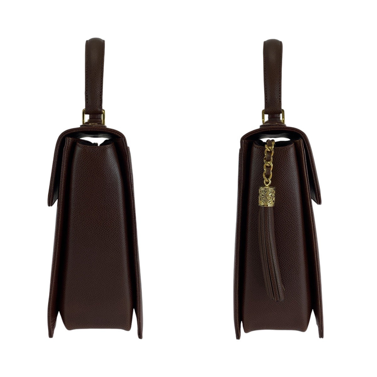 13692
Valentino Garavani ヴァレンティノ ガラヴァーニ ヴィンテージ ケリー型 タッセル ブラウン ゴールド金具 レザー ハンドバッグ  レディース A39