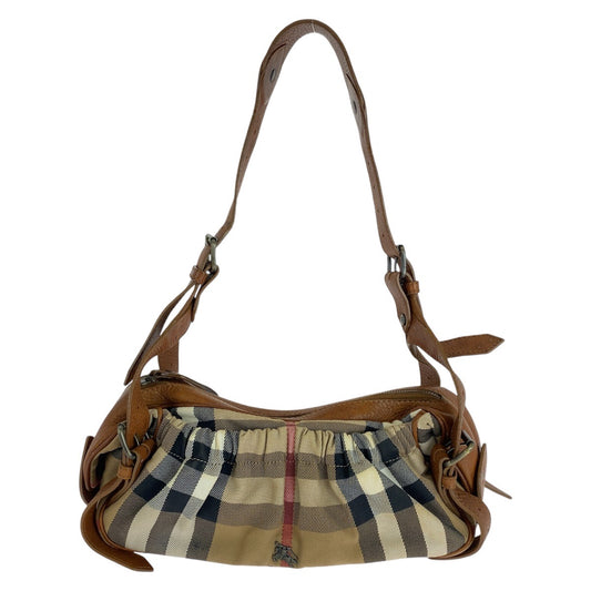 13694
BURBERRY バーバリー プローサム チェック柄 ブラウン ベージュ ガンメタ金具 キャンバス / レザー ショルダーバッグ  レディース ABP24