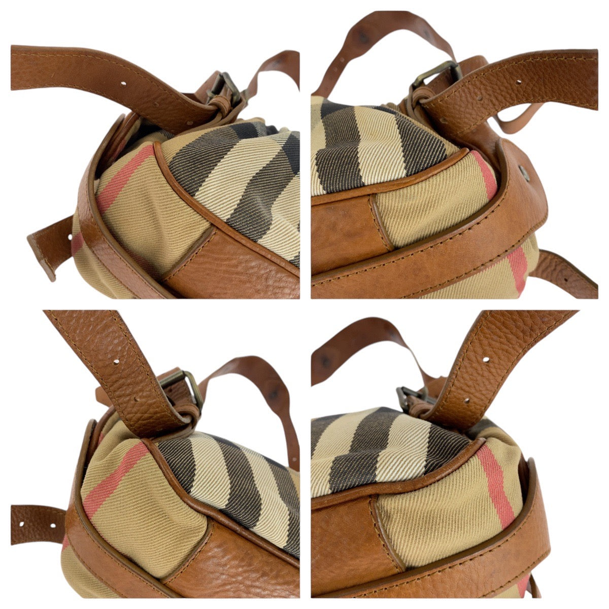 13694
BURBERRY バーバリー プローサム チェック柄 ブラウン ベージュ ガンメタ金具 キャンバス / レザー ショルダーバッグ  レディース ABP24