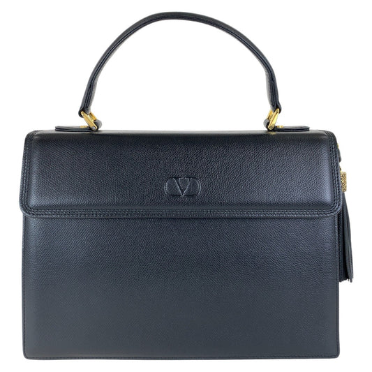 13695
Valentino Garavani ヴァレンティノ ガラヴァーニ ヴィンテージ ケリー型 タッセル ブラック 黒 ゴールド金具 レザー ハンドバッグ  レディース A38