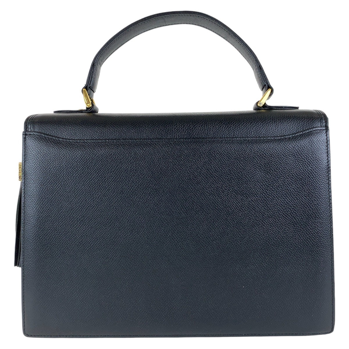 13695
Valentino Garavani ヴァレンティノ ガラヴァーニ ヴィンテージ ケリー型 タッセル ブラック 黒 ゴールド金具 レザー ハンドバッグ  レディース A38