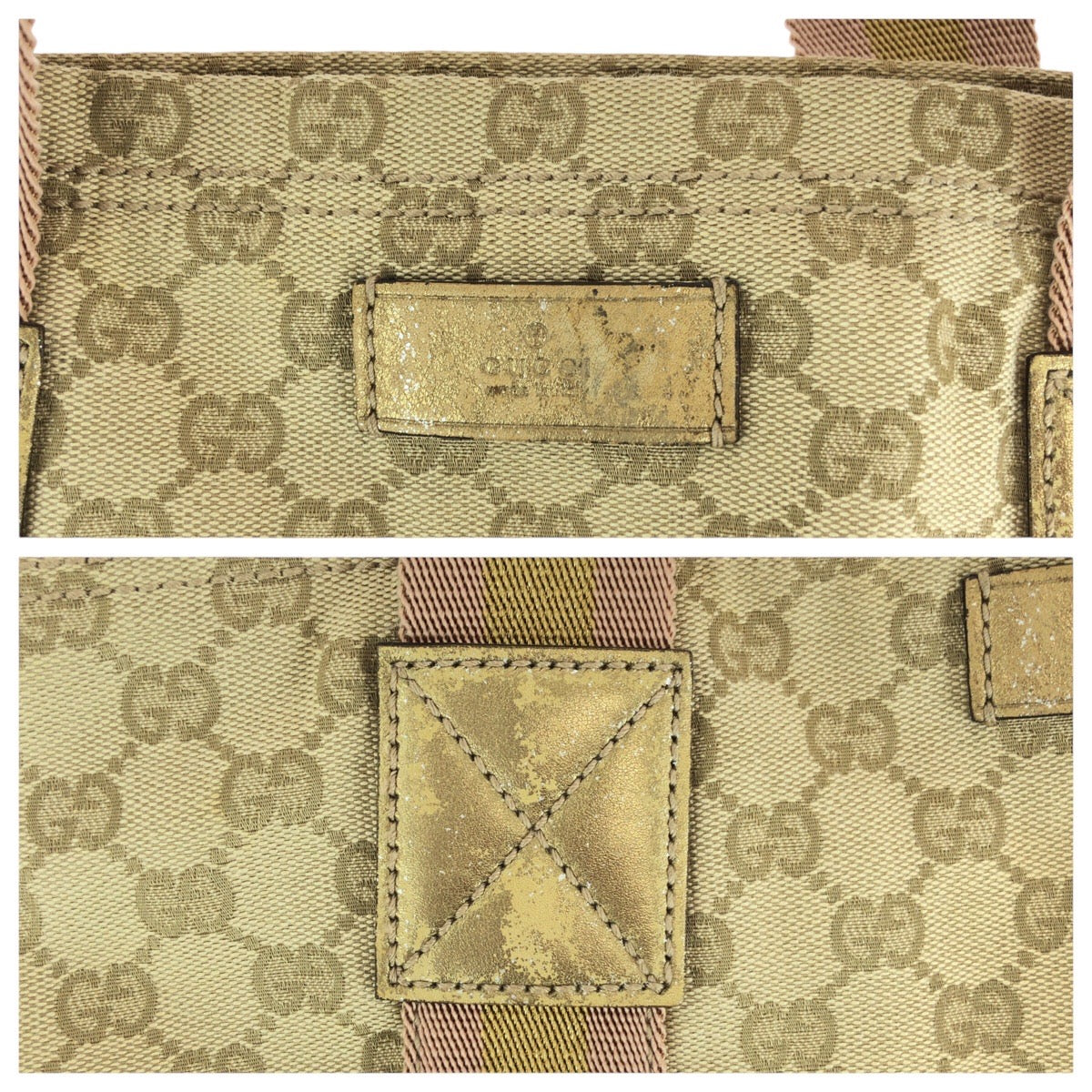 14174
GUCCI グッチ シェリーライン ベージュ ゴールド ピンク GGキャンバス / レザー 189669 トートバッグ ショルダーバッグ  レディース