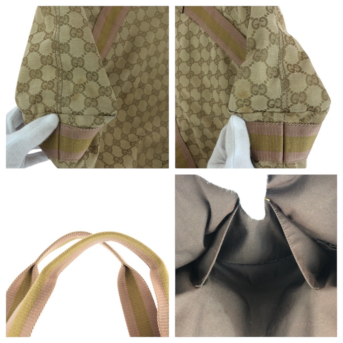 14174
GUCCI グッチ シェリーライン ベージュ ゴールド ピンク GGキャンバス / レザー 189669 トートバッグ ショルダーバッグ  レディース