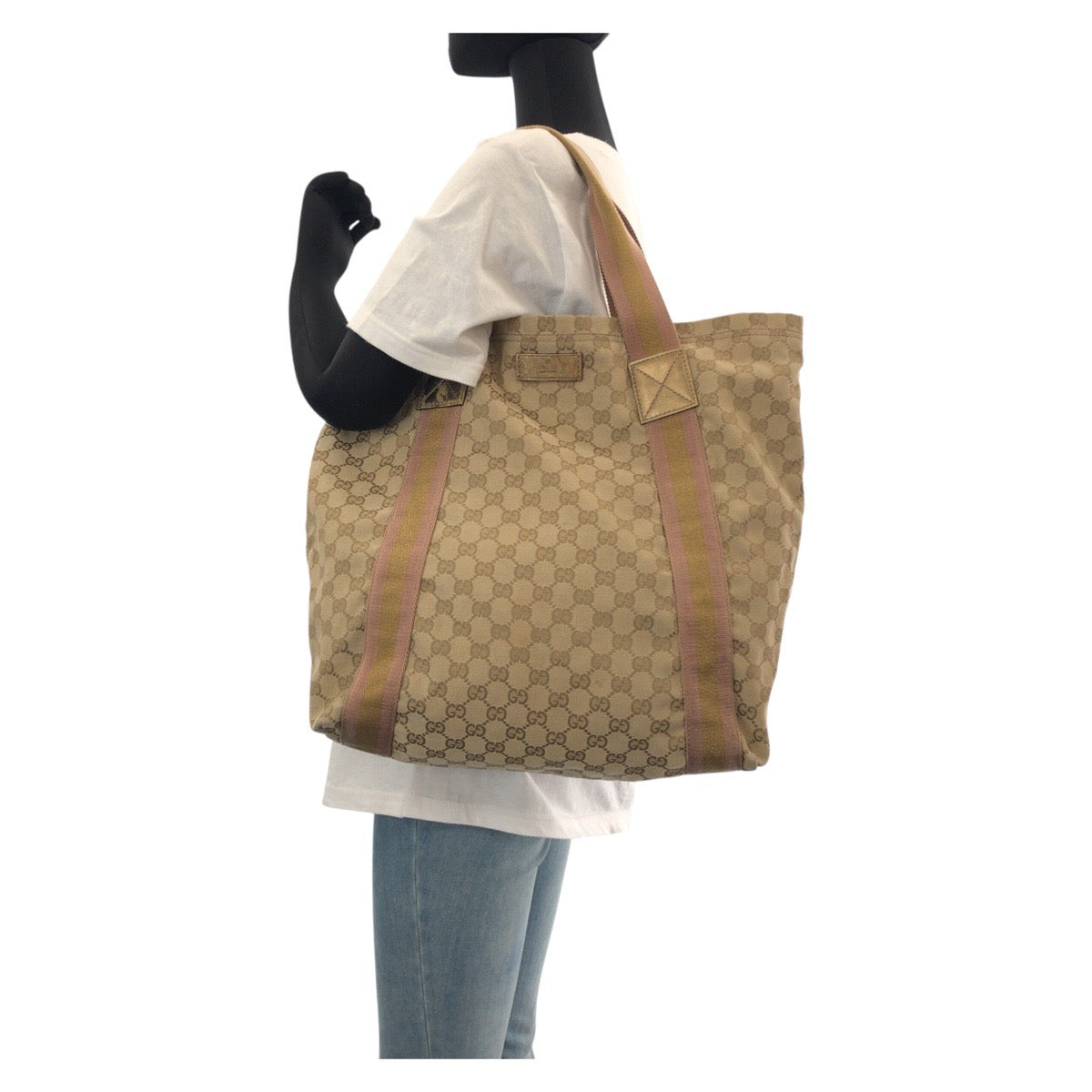 14174
GUCCI グッチ シェリーライン ベージュ ゴールド ピンク GGキャンバス / レザー 189669 トートバッグ ショルダーバッグ  レディース