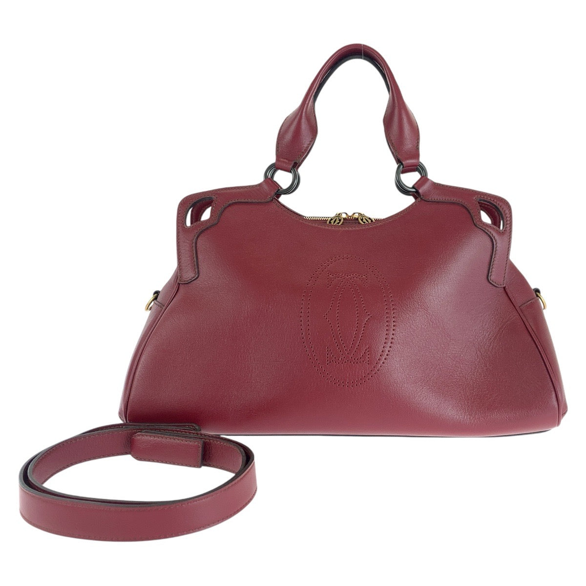 13696
CARTIER カルティエ マルチェロ ワインレッド ボルドー ゴールド金具 レザー トートバッグ ショルダーバッグ 2way  レディース