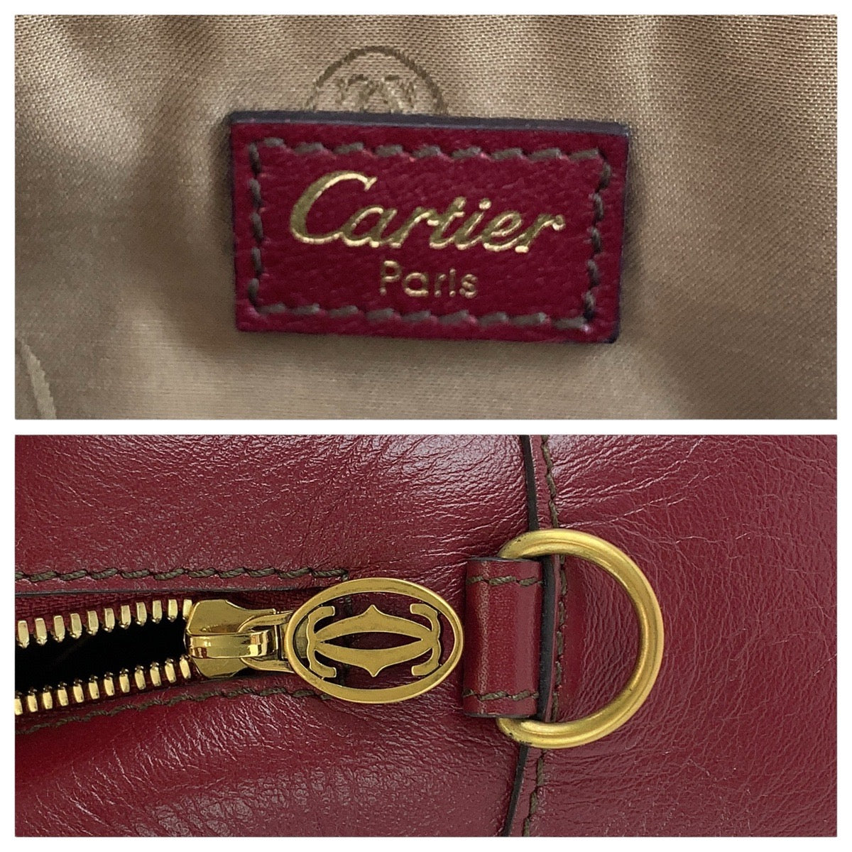 13696
CARTIER カルティエ マルチェロ ワインレッド ボルドー ゴールド金具 レザー トートバッグ ショルダーバッグ 2way  レディース