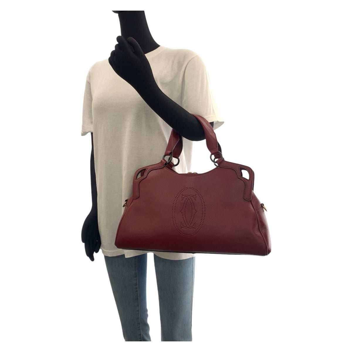 13696
CARTIER カルティエ マルチェロ ワインレッド ボルドー ゴールド金具 レザー トートバッグ ショルダーバッグ 2way  レディース