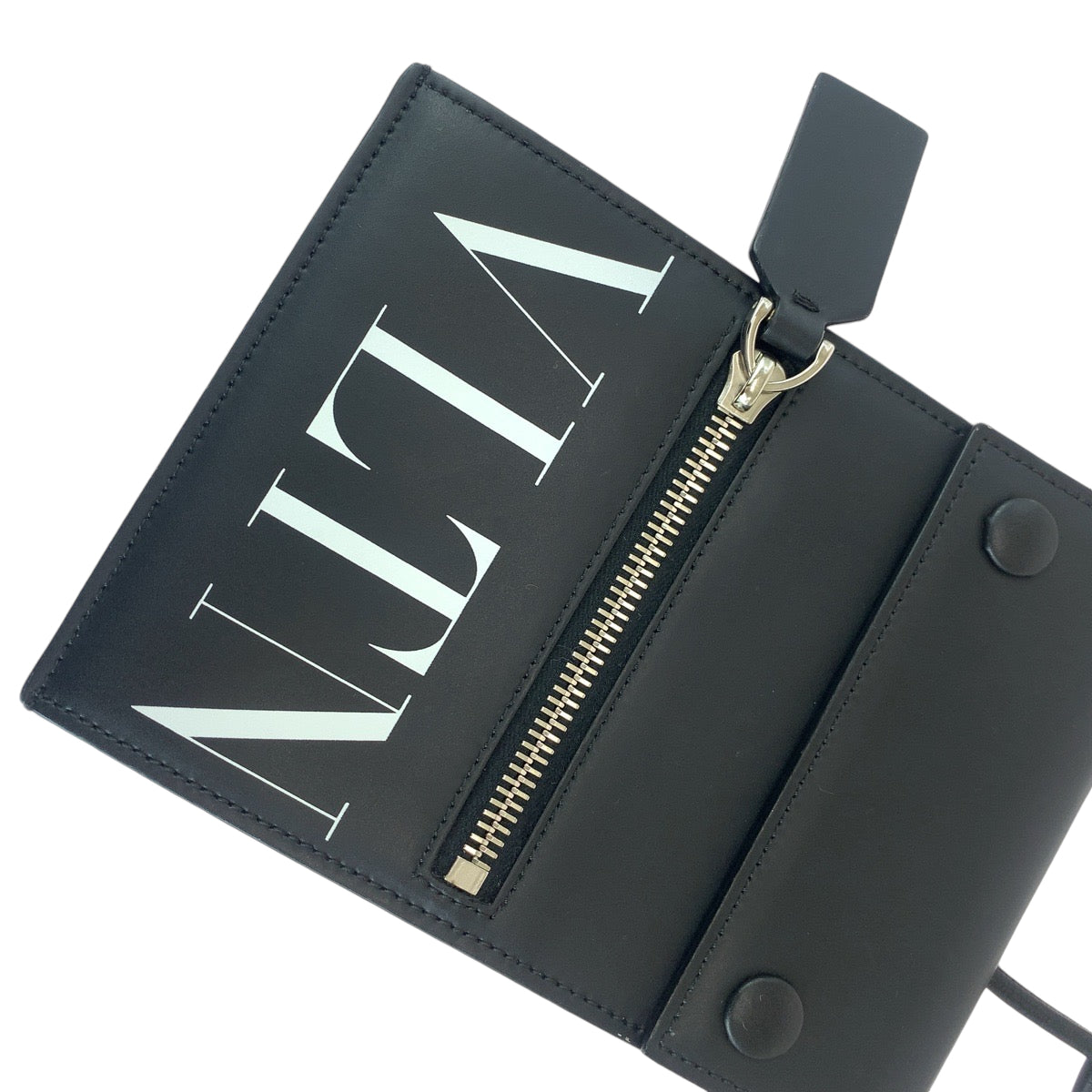 13698
VALENTINO ヴァレンティノ VLTN ロゴ ブラック 黒 ホワイト シルバー金具 レザー UY2P0Q83LVN ショルダーバッグ ポシェット  メンズ