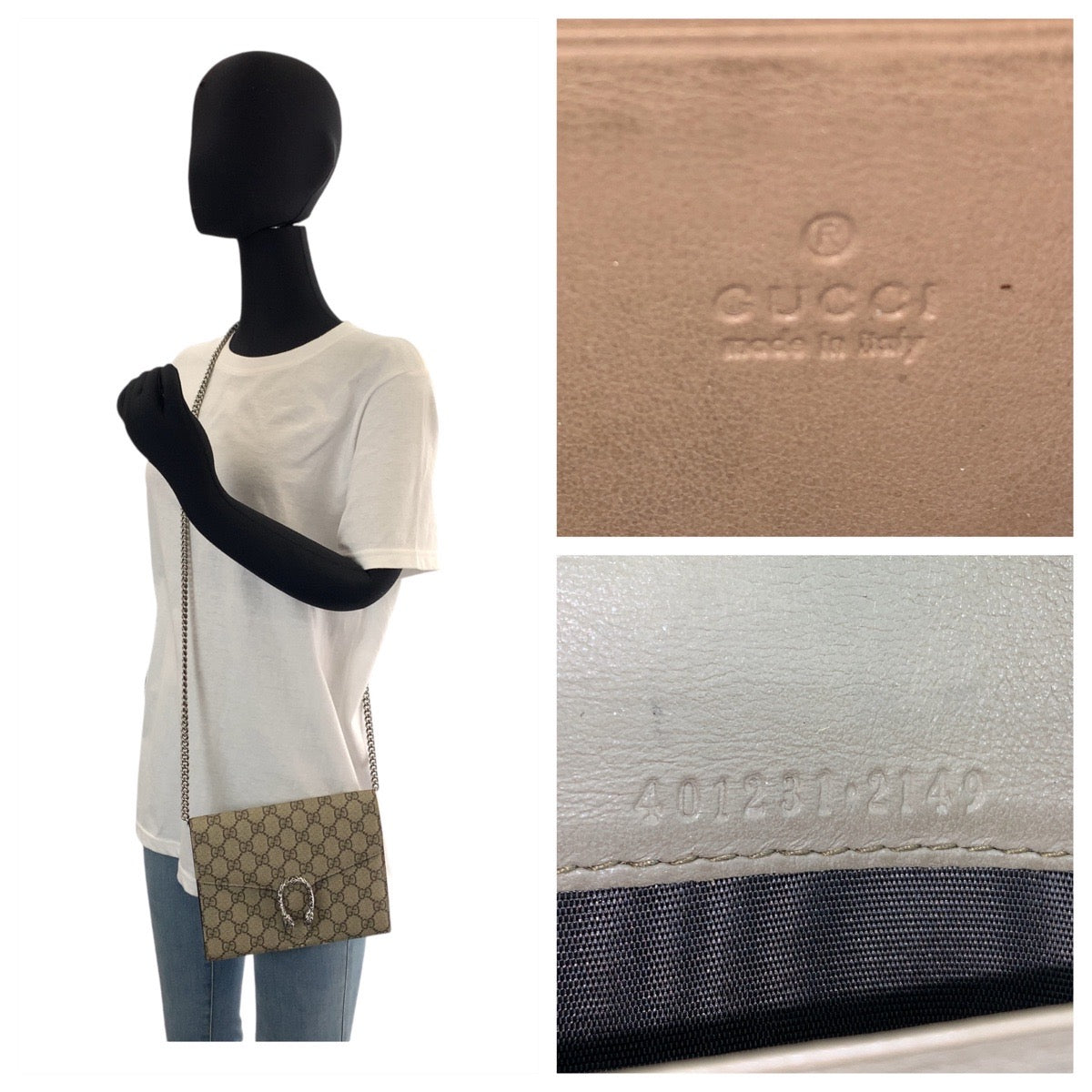 GUCCI グッチ ディオニュソス ベージュ シルバー金具 GGスプリームキャンバス 401231 斜め掛け ショルダーバッグ チェーンウォレット  レディース