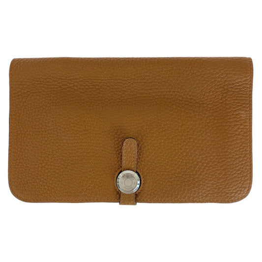 13703
HERMES エルメス ドゴンGM ゴールド ライトブラウン キャメル シルバー金具 トゴ 長財布 ロングウォレット 男女兼用 K刻印  レディース AB34