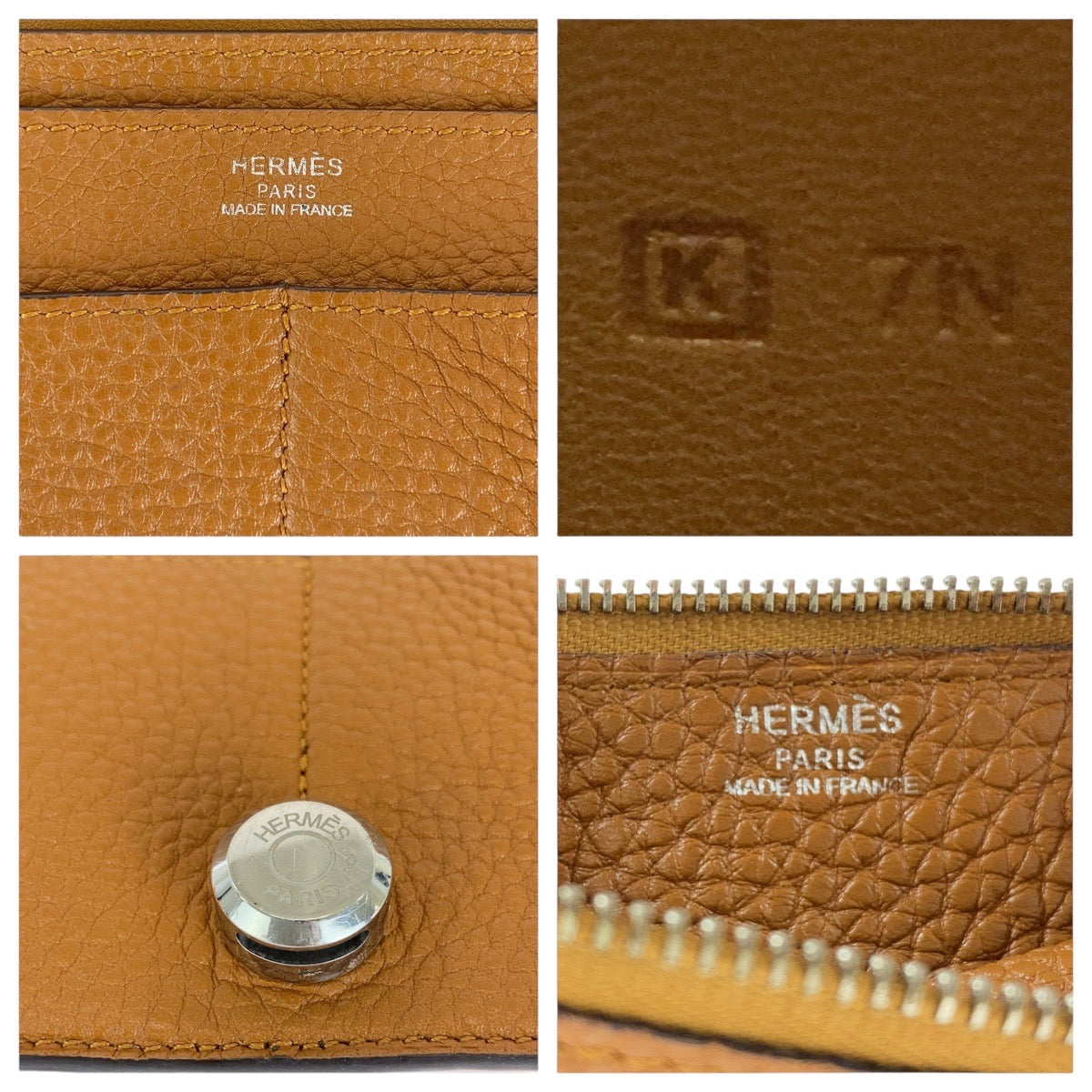13703
HERMES エルメス ドゴンGM ゴールド ライトブラウン キャメル シルバー金具 トゴ 長財布 ロングウォレット 男女兼用 K刻印  レディース AB34