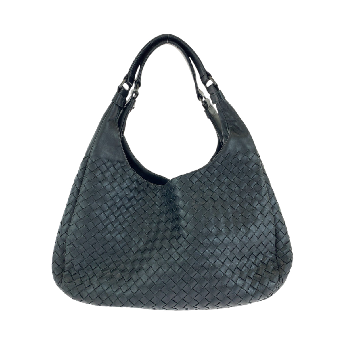 BOTTEGAVENETA Bottega Veneta Intrecciato Campana Black Silver Hardware Leather Hobo Shoulder Bag for Women