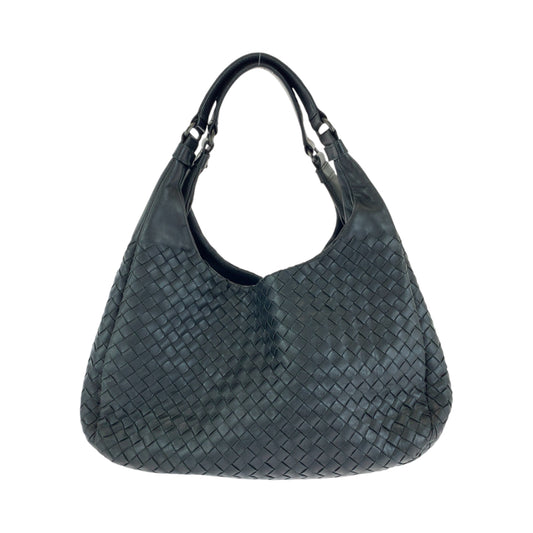 BOTTEGAVENETA Bottega Veneta Intrecciato Campana Black Silver Hardware Leather Hobo Shoulder Bag for Women